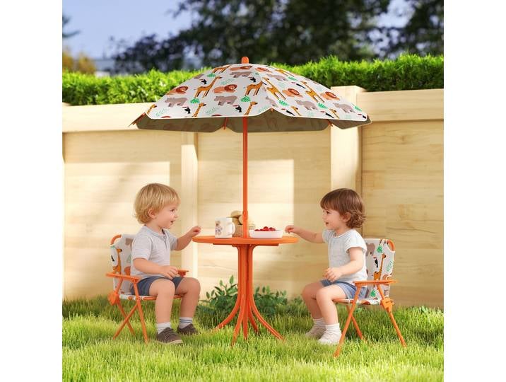 AIYAPLAY Salon Enfant Table + 2 Chaises Pliantes Parasol Ø100cm