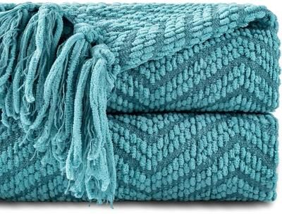 Uplift Picks Battilo Chenille Knit Throw Blanket Soft Thick Decorative Sofa Throw turquoise 152x203cm