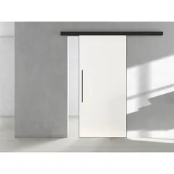 Griffwerk Glasschiebetür (ESG) inkl. Rahmen ESG PURE WHITE matt FROSTED 935x2058x8mm inkl. AIR silent Graphitschwarz