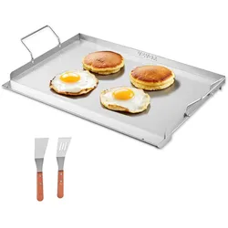 VEVOR Grillplatte Grillpfanne Edelstahl universelle rechteckige Platte (585 x 365 mm) mit flacher Oberseite, Gasgrill-Grillplatte für BBQ-Grill Teppanyaki, tragbares Familienkochgeschirr mit Griff