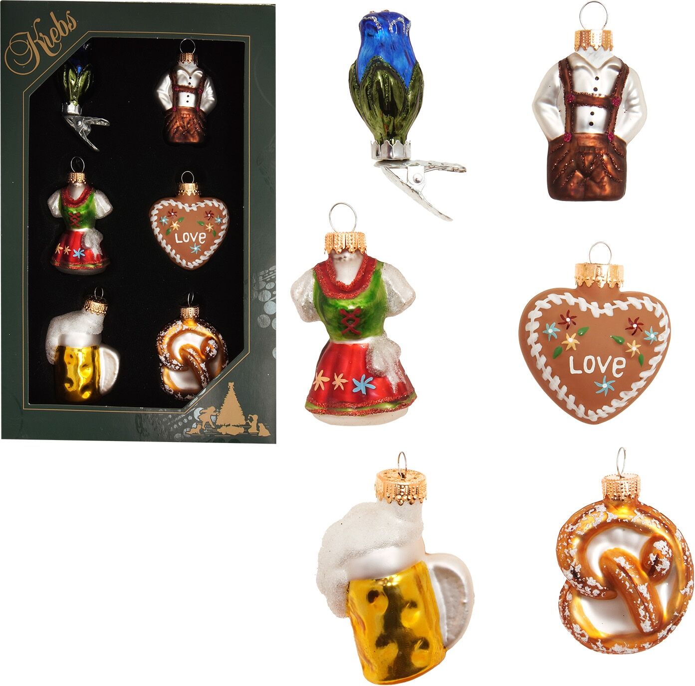 Weihnachtsbaumkugel KREBS GLAS LAUSCHA "Baumschmuck Miniset Oktoberfest mehrfarbig 5cm", bunt (mehrfarbig), B:3cm H:5cm T:4cm Ø:5cm, Glas, Weihnachtsbaumkugeln, Weihnachtsbaumkugel, Dekoriert mit Liebe zum Detail mehrfarbig 5cm