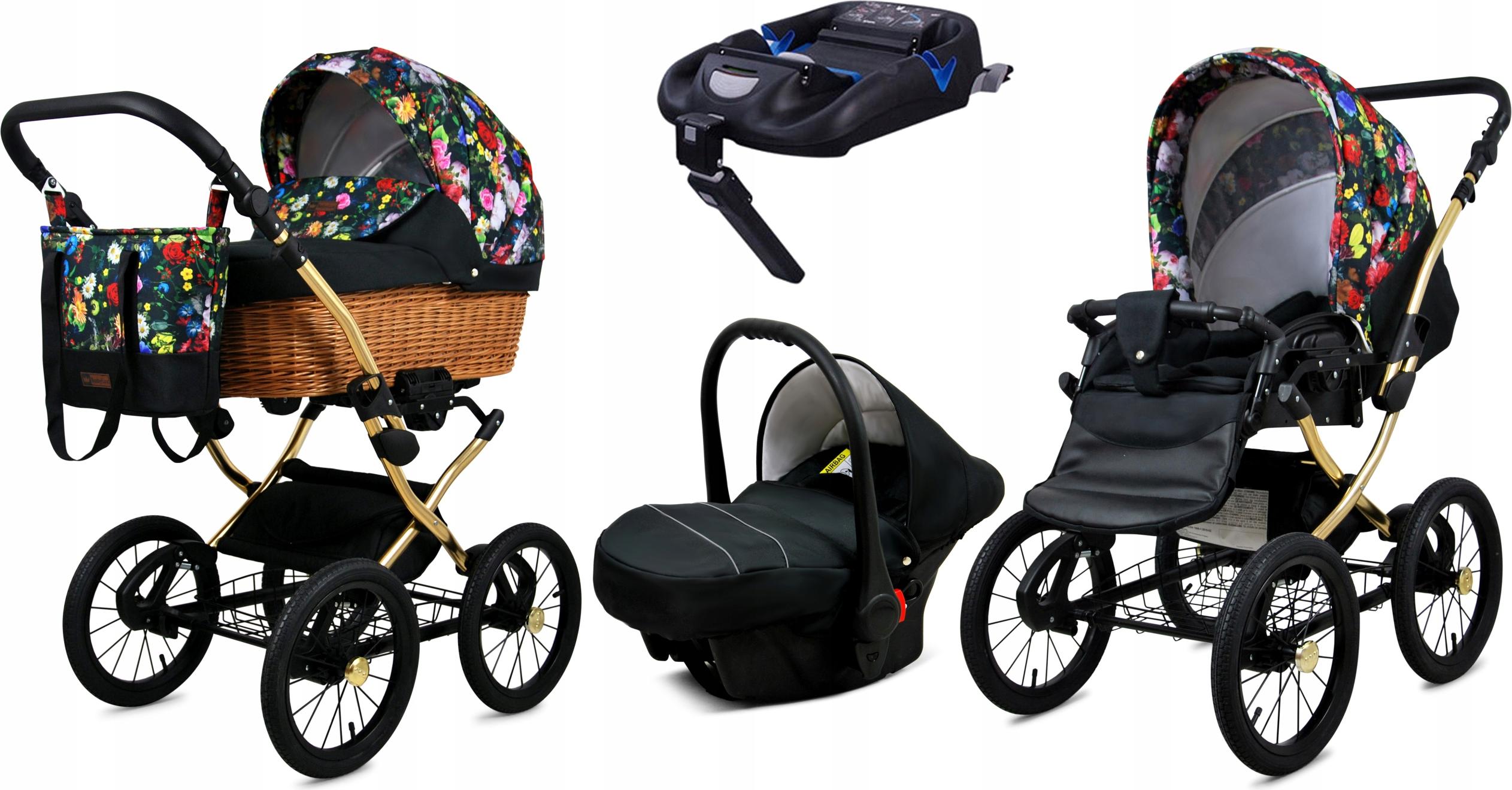Babylux Classic Gold | 4in1 Kinderwagen Set | Garden Flowers | Kombikinderwagen | Kinderwagense