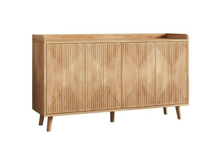 Buffet bas 4 portes en MDF décor bois naturel – 140 x 40 x 84 cm