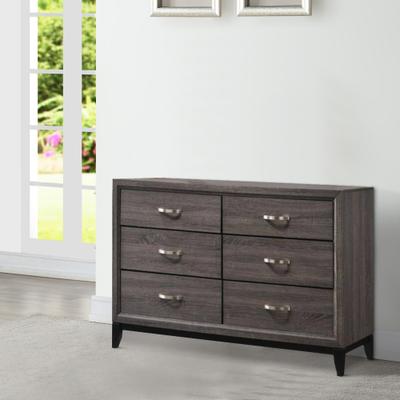 Benjara Transitional Style Dresser with 6 Drawers and Metal Pulls, Gray and Black