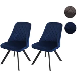 2er-Set Esszimmerstuhl HWC-K25, Küchenstuhl Lehnstuhl Polsterstuhl, Metall Samt ~ blau