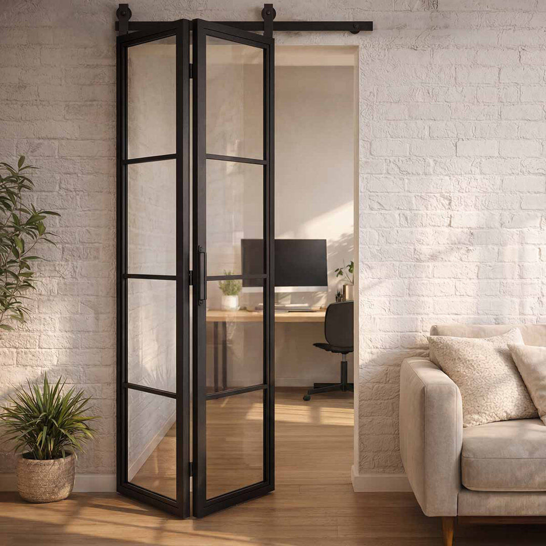 Seart Group Single Bi-Fold Door With Transparent Glass Black 100cm W X 210cm H