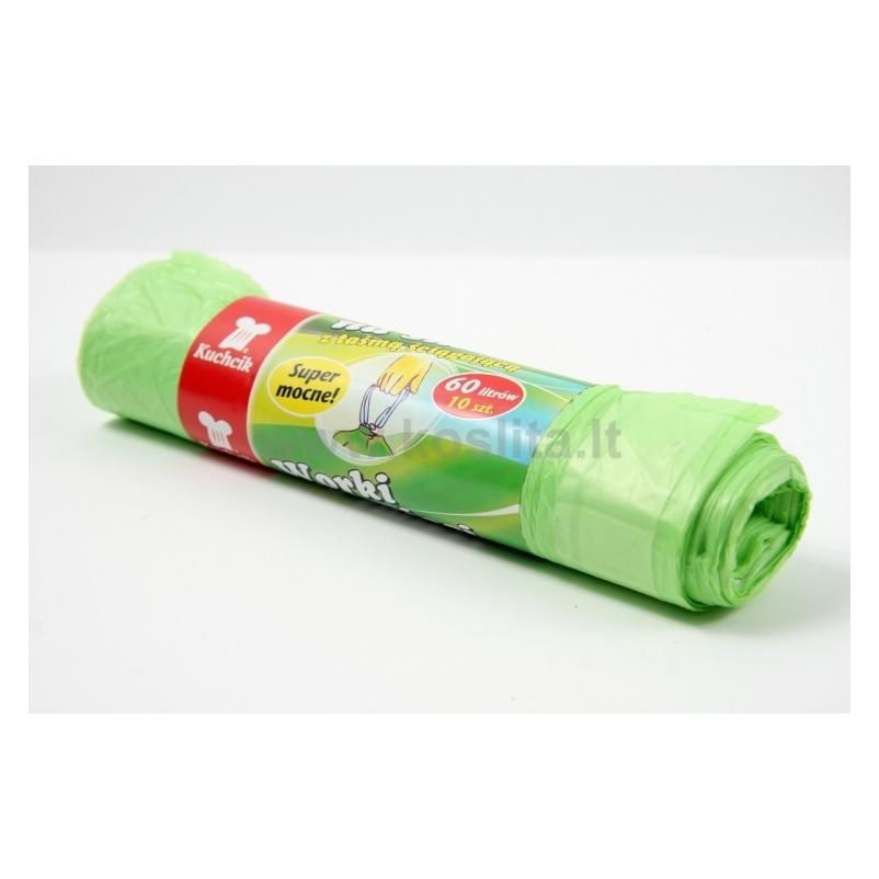 Drawstring Trash Bags, 60l/10pcs., HDPE, green (10x, 60 l) (52290608)