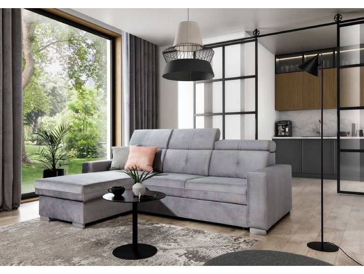 Designer Ecksofa Ferila mit Schlaf- und Klappfunktion - Anthrazit - Rechts - Luxusbetten24