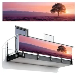 BALKON-SICHTSCHUTZ Baum - Heidekraut - Sonnenaufgang Witterungsbeständig 300x75 cm