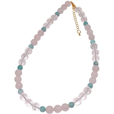 Collier FIRETTI "Schmuck Geschenk Messing Halsschmuck Halskette Edelstein", gold (gelbgoldfarben, kristallweiß, blau, rosa), Halsketten, Damen, Messing, L: 50 B: 10mm, Collier, Made in Germany - mit Bergkristall, Amazonit, Rosenquarz, B:10mm