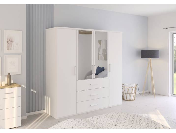Armoire avec passe-partout 201cm Blanc/Blanc alpin Avec portes miroir