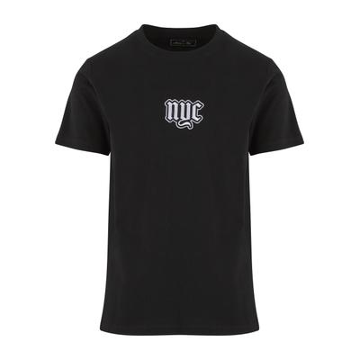 T-Shirt MISTERTEE "MisterTee NYC Old English Wording Patch Tee", Herren, Gr. L, schwarz, 100% Baumwolle, bedruckt, normal, Rundhals, Shirts T-Shirt