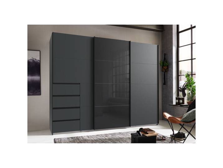 Kleiderschrank Cathy GRAPHIT + GLAS SCHWARZ Mischholz B 270 cm