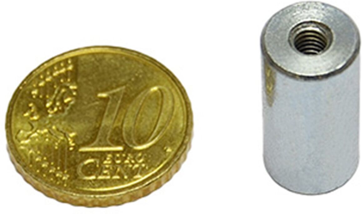 SPRINTIS 9 Unités - Aimants grappin cylindrique AlNiCo avec filetage intérieur 10 mm   argent, AlNiCo, acier