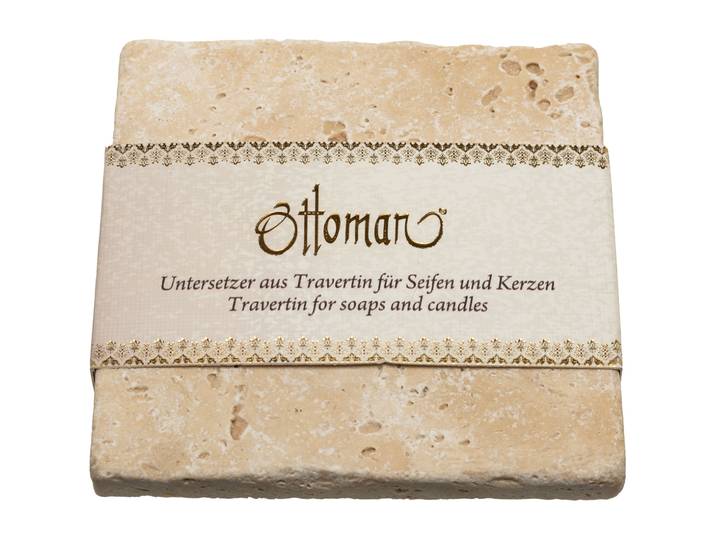 Seifenablage aus Travertin, quadratisch, Farbton light - hellbeige, 10 x 10 cm