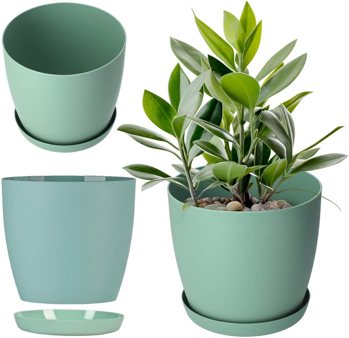 Kadax Ronde Kunststof Bloempot met Onderschotel - Mint - Diameter: 25 cm