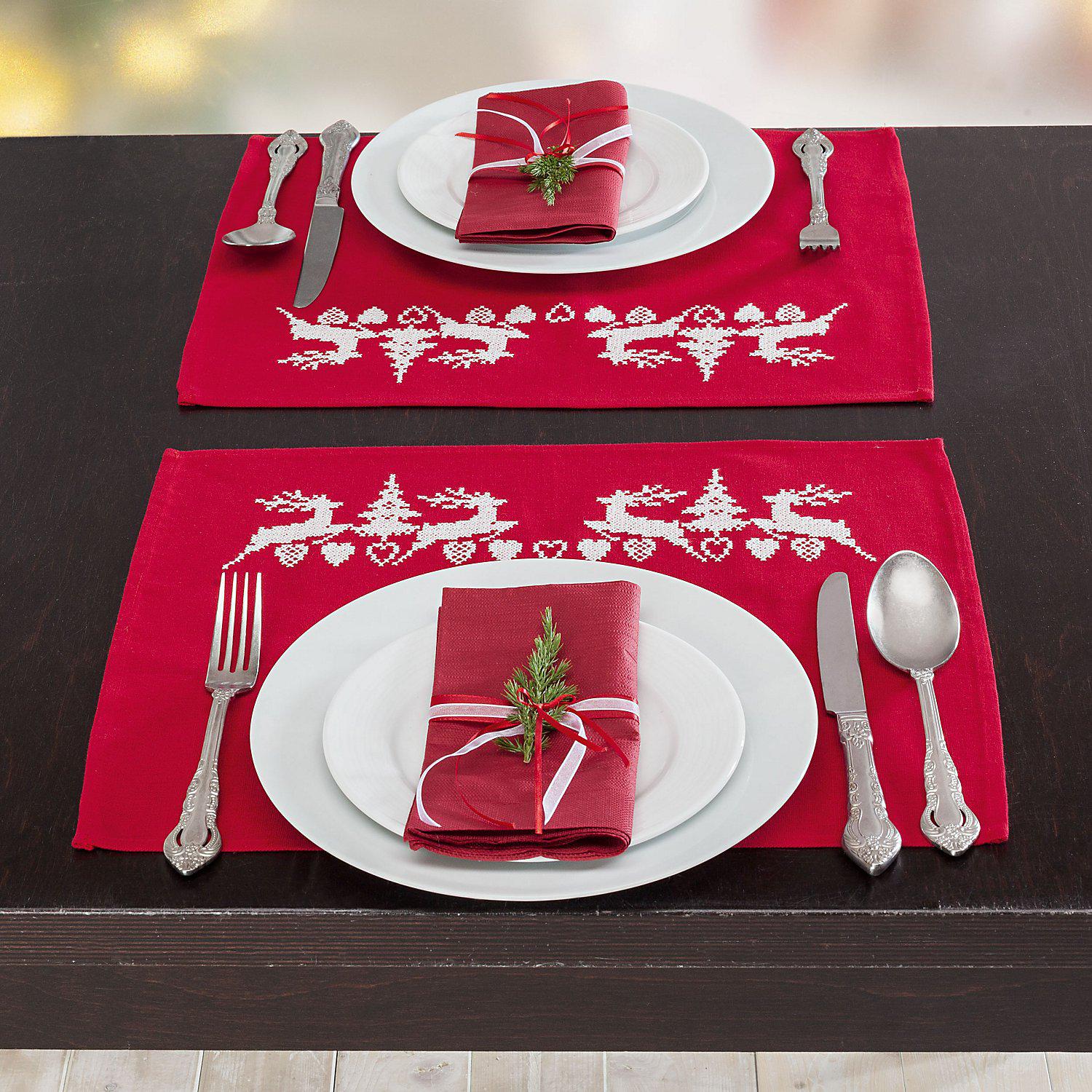Tischsets "Hirsche rot/weiß",2er-Set