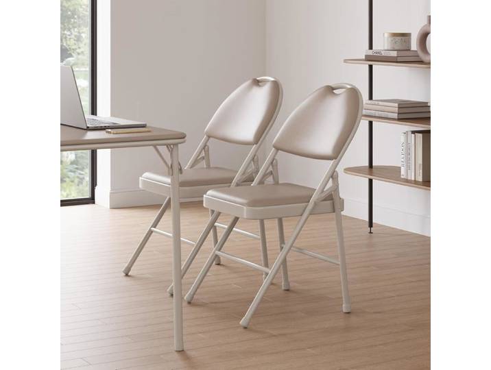 AFF CHAISE-Lot de 4 chaises pliantes chaises rembourrée chaises pliantes en métal structure métallique robuste coussin PU beige
