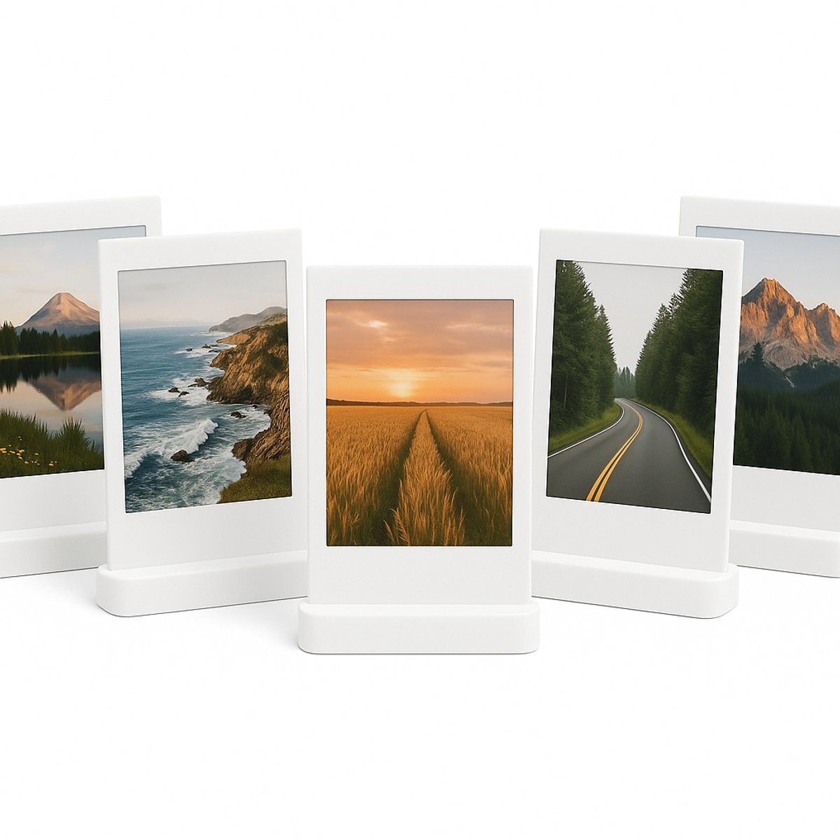 Polaroid Fotohouder Wit – Set van 5 Universele Instax Mini, Square, Wide & Polaroid Fotostandaards