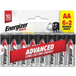 Energizer Alkaline Max AA-Batterie DHP8 6+2 (8 Stk., AA), Batterien + Akkus