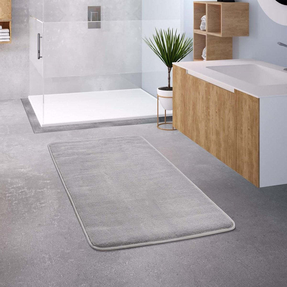 Grijs Badkamermat met Zachte Steenlook - Douchemat Vloermat - 60 x 100 cm