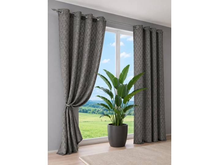 Vorhang KUTTI Pira , grau, B:135cm H:225cm, Polyester, Gardinen, Vorhang, schwerer Polyesterstoff, abdunkelnd