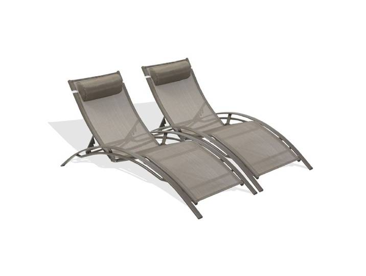 Lot de 2 bains de soleil en aluminium et toile plastifiée - Cappuccino - CL76