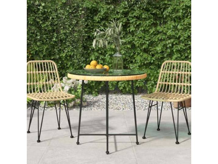 KPOUTRFG Runder Esstisch Ø80 cm Hartglas und Stahl PE-Rattan Struktur, UV-beständig, Fußkappen, für Garten Terrasse Balkon