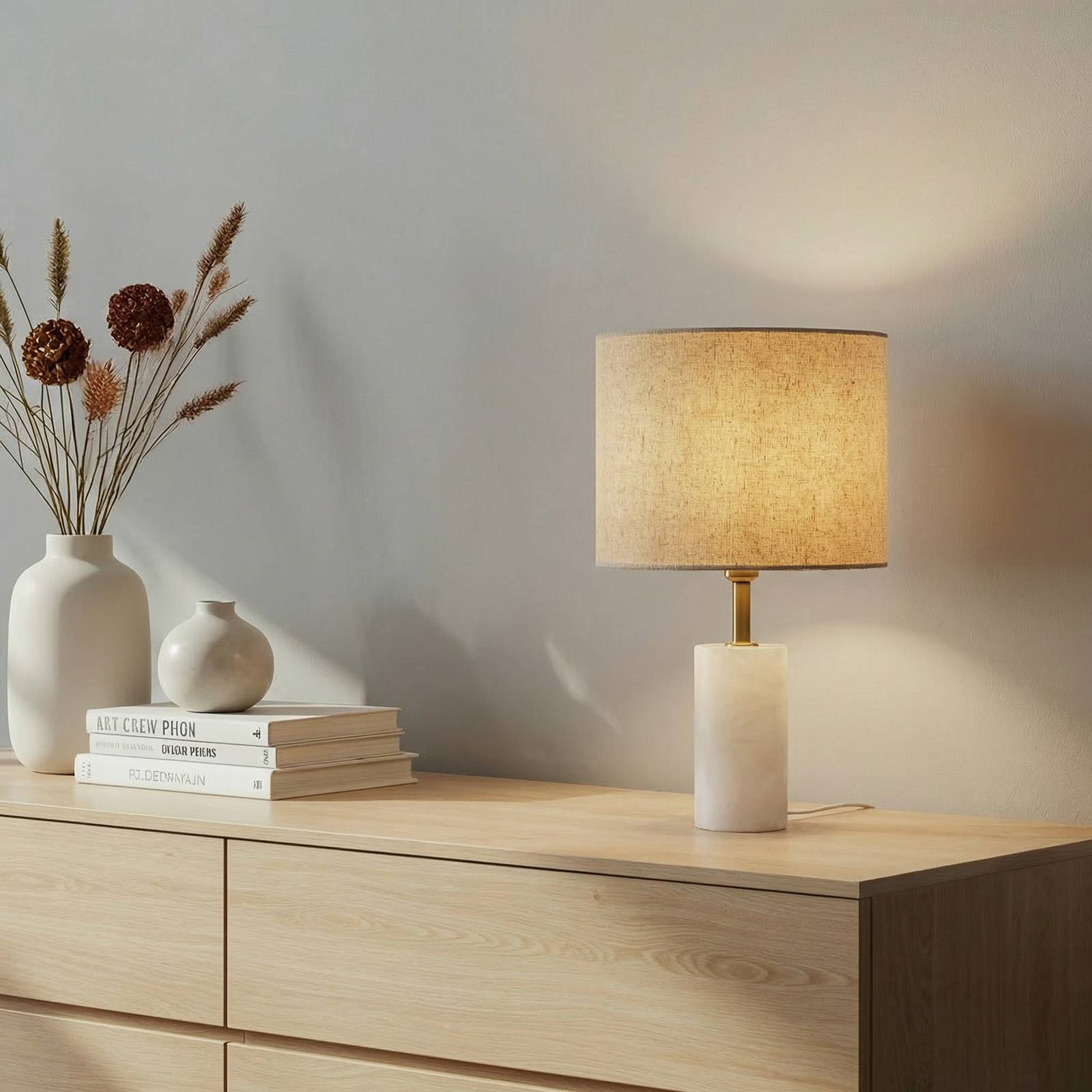 Table Lamp Alabaster Lindby, Cream / amber, Living / Dining Room, Textile / fabric / silk, Scandinavian, Table Lamp