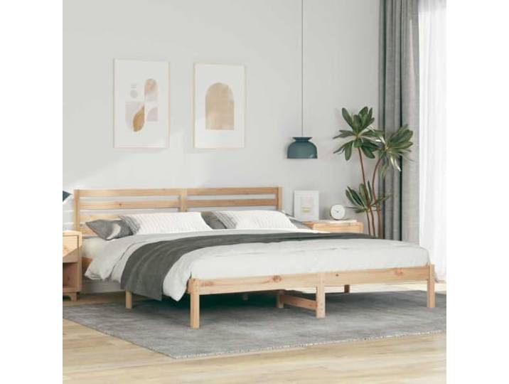 Bettrahmen mit Kopfteil Braun 200 x 200 cm Massives Kiefernholz Plattform-Lattenrost, Stabil, Einfache Montage, Modernes Design, Pflegeleicht