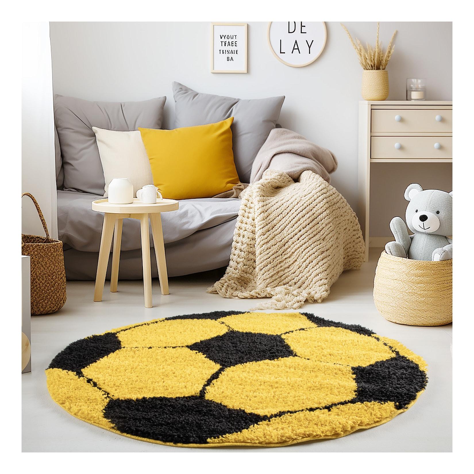Kinderteppich MATREI, mit Fußball-Motiv, Gelb, Ø 100 cm