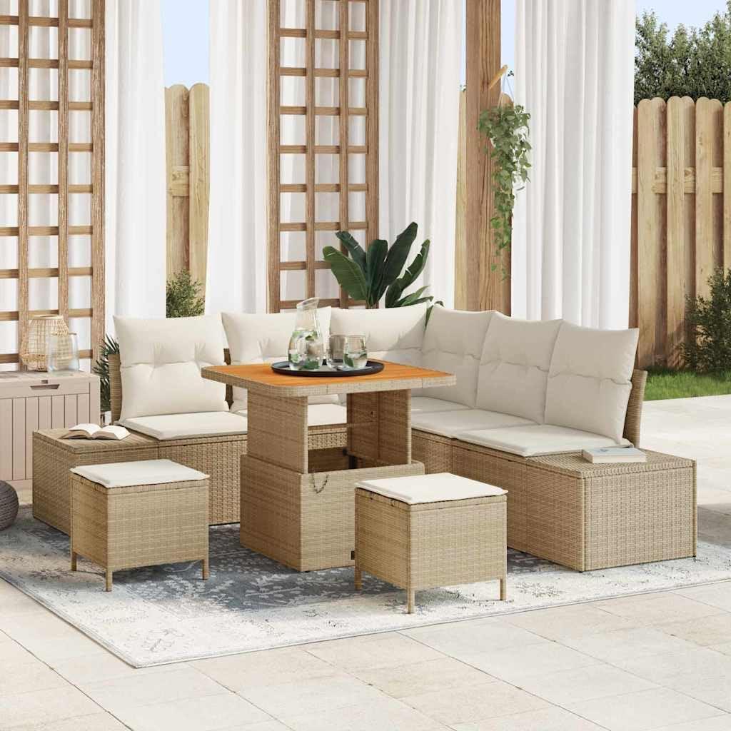 Modulares Garten-Sofa-Set mit Kissen, 8-teilig, aus beigem Poly Rattan für Terrasse und Garten
