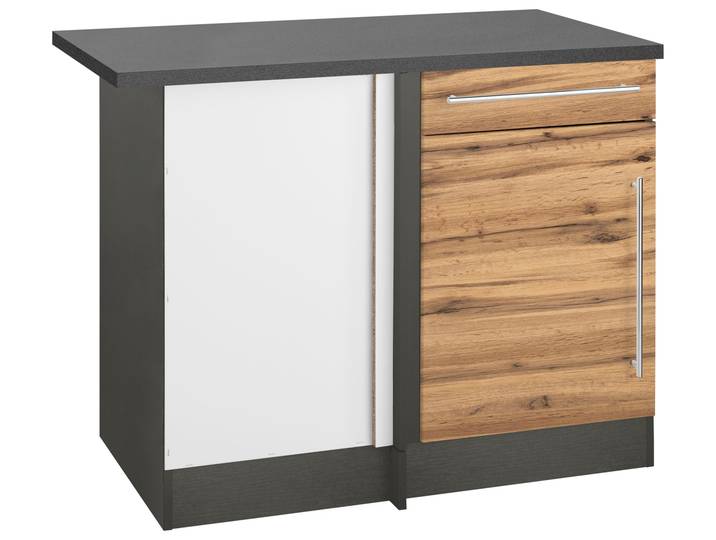 Eckunterschrank, Spanplatte, Wotaneichefarben/Grafit, 110×85×60 cm, Mit Metallgriff, Modern