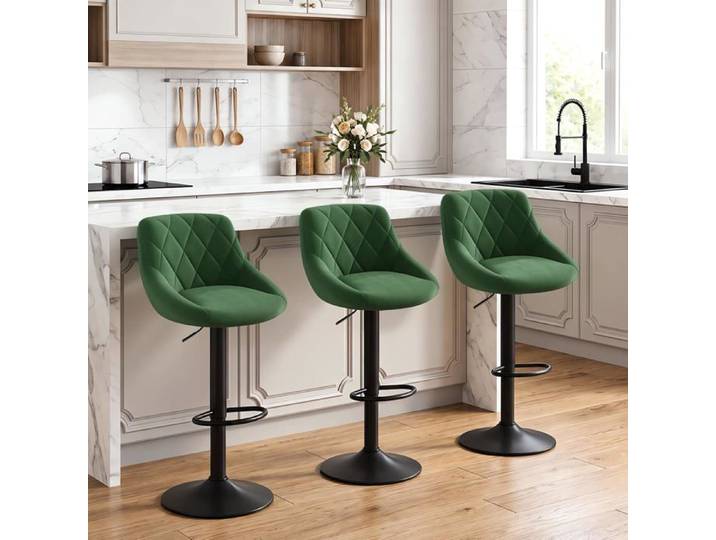 Tabouret de bar en velours vert foncé - WOLTU - Lot de 3 - Hauteur réglable - Siège pivotant à 360° - Avec dossier
