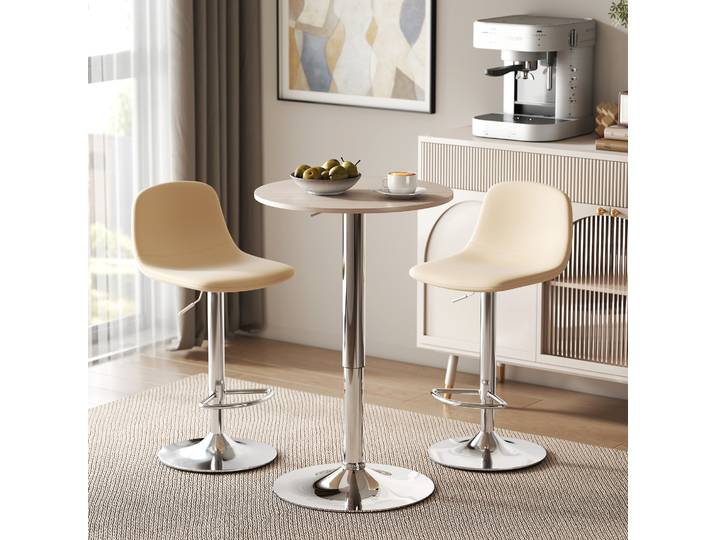 Homcom Table de bar ronde réglable, avec base ronde en métal chromé, pour bistro, cuisine salle à manger, bois naturel