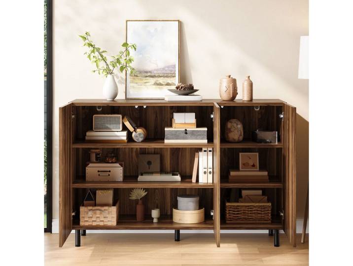 Buffet Bas 3 Portes Noyer Bahut Moderne FloraGrace Pour Entrée Ou Séjour Étagères Réglables 120x37x80cm