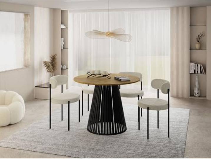 WFL GROUP Esstisch Rund Ausziehbar mit Lamellen im Loft-Stil – 120 bis 200 cm – Industrieller Tisch mit Schwarzen Metallbeinen, Platzsparend für Wohnzimmer oder Esszimmer – Braun