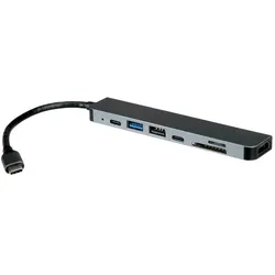 Roline USB-C Dock HDMI+ 2xA+1xC 1xTF/SD+1xC PD 4K60 - Digital/Daten (USB-C, 7 Ports), Dockingstation + USB Hub, Grau