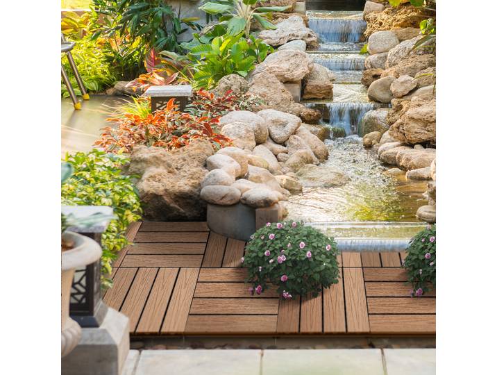 Outsunny Caillebotis Lot de 11 pcs 1m² Emboîtables 30x30 cm