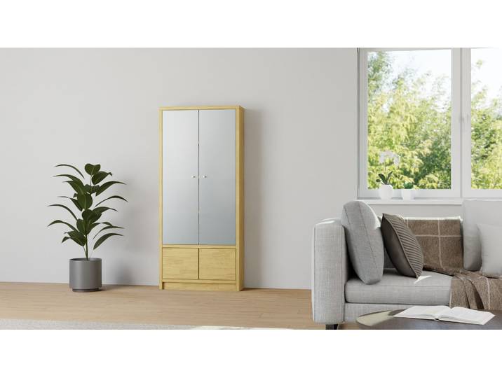 Vitrine mit Flügeltüren - Vitrinenschrank mit vielen Optionen Eiche Natur geölt