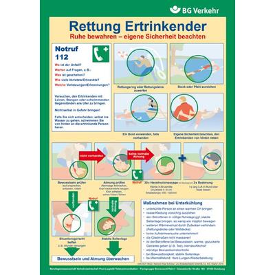Aushang, Rettung Ertrinkender nach BG Verkehr - 297x420x0.6 mm Aluminium glatt