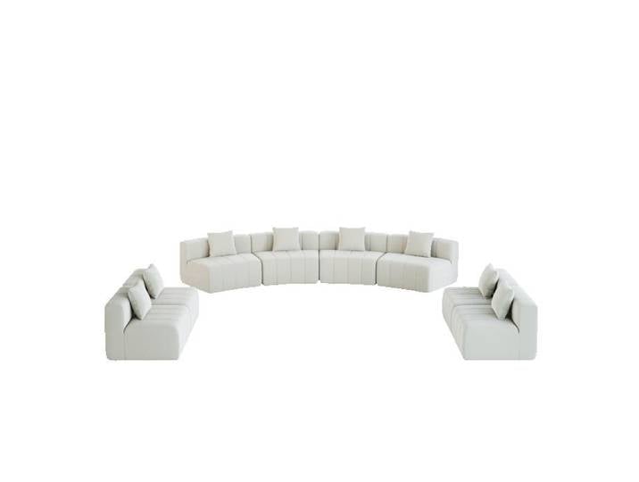Canapé modulable courbé en chenille Beige – 8 places – 2 coussins – Sans montage