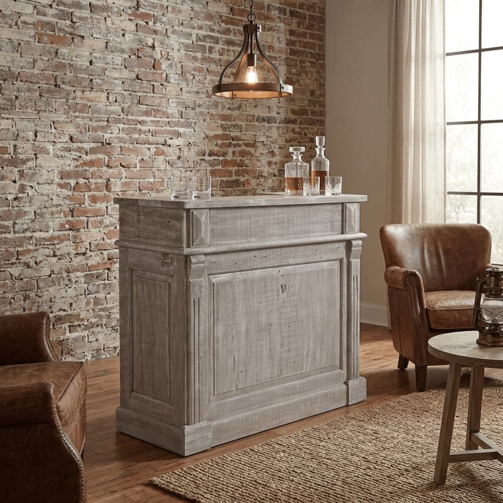 NIYLO Meuble bar en manguier gris 120x50x109 cm Gris 50x109x120cm