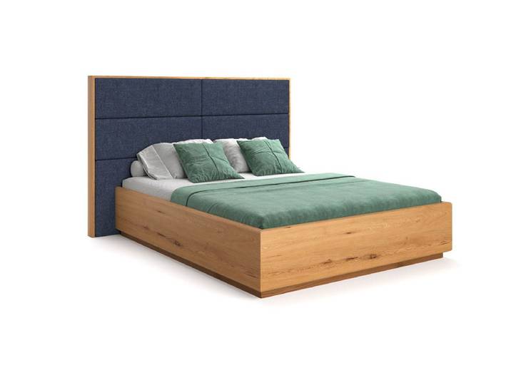 Designer Holzbett Valent aus massiver Eiche mit Stauraum - Blau - 200x200 - Mattlack - Luxusbetten24