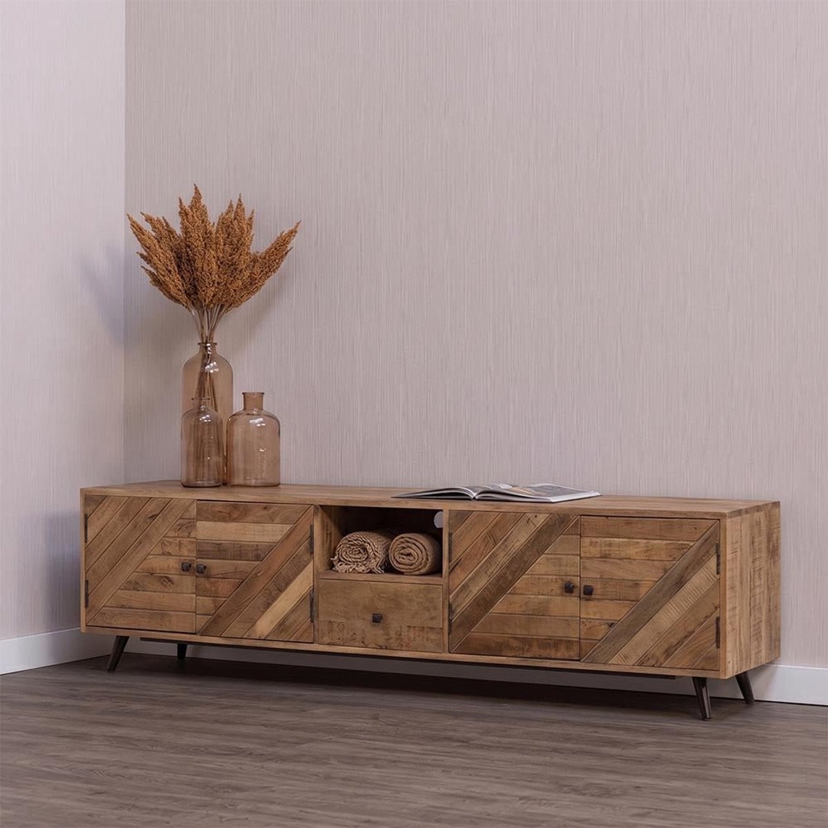 Alamo Mangohouten TV Meubel 200 cm - Industrieel TV-meubel van Mangohout en Metaal