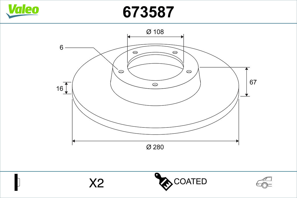 Valeo 673587 Hinterachse Voll 280mm 16mm Für Renault Trucks