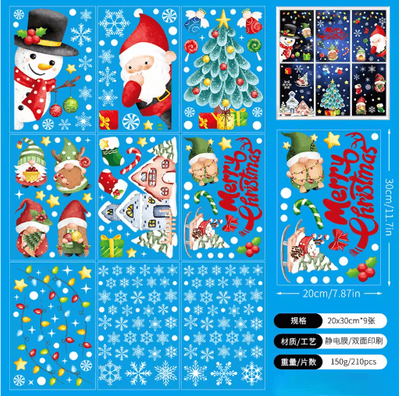 Inspire Picks 9PCS Snowflake Christmas Window Stickers Reindeer New Year Electrostatic White Holiday Decals e