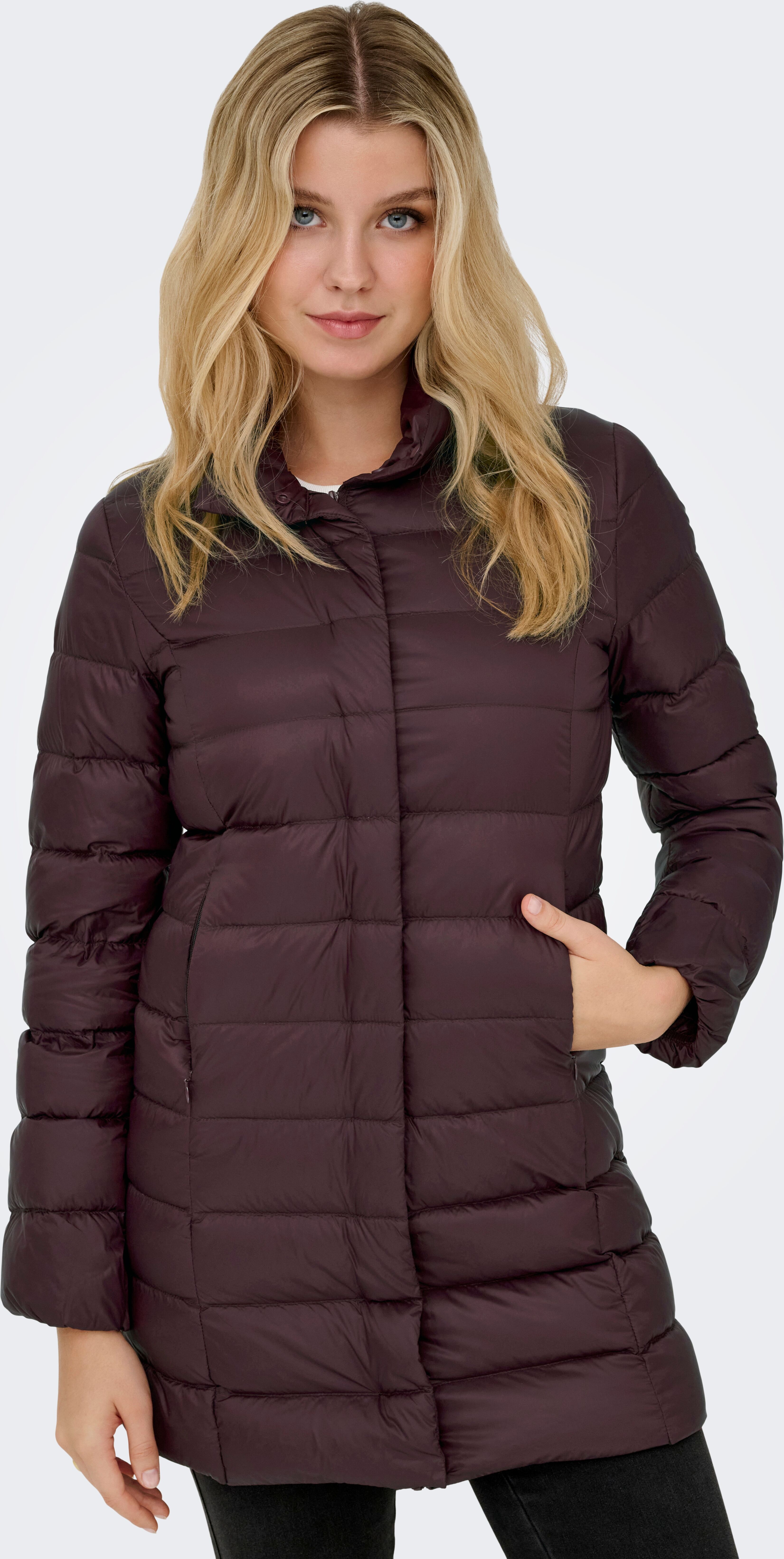 Steppmantel ONLY "ONLRUBY QUILTED DOWN COAT OTW", Damen, Gr. XS, braun (decadent chocolate), Steppware, Obermaterial: 100% Nylon, unifarben, regular fit, Mäntel Steppmantel