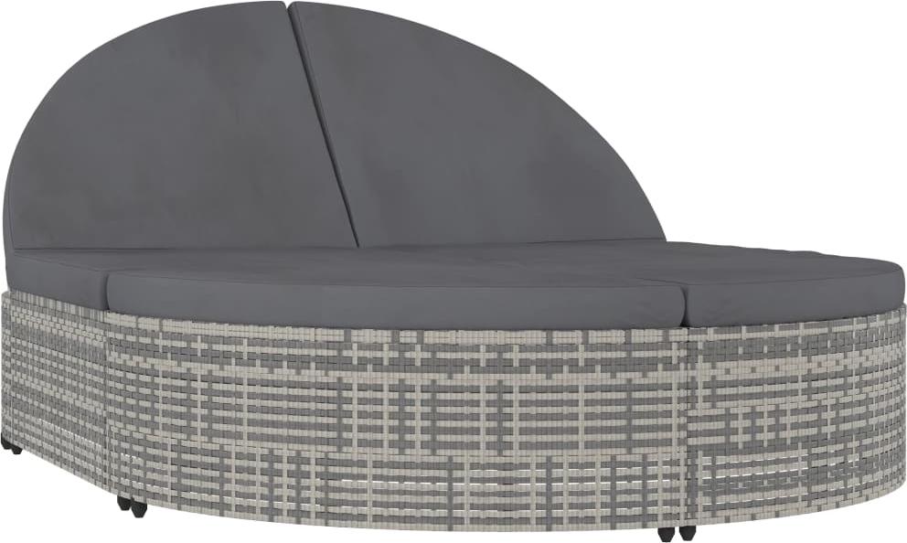 vidaXL Doppel-Sonnenliege mit Kissen Poly Rattan Grau