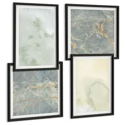 BILDER SET 4er Set - 50x50 cm & 40x60 cm Schwarzer Rahmen - Pastellfarben auf Aquarellleinwand